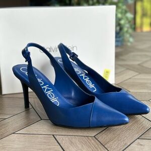 Calvin Klein Women's Royal Blue Gwenith Shiny Nappa Slingback Heels
